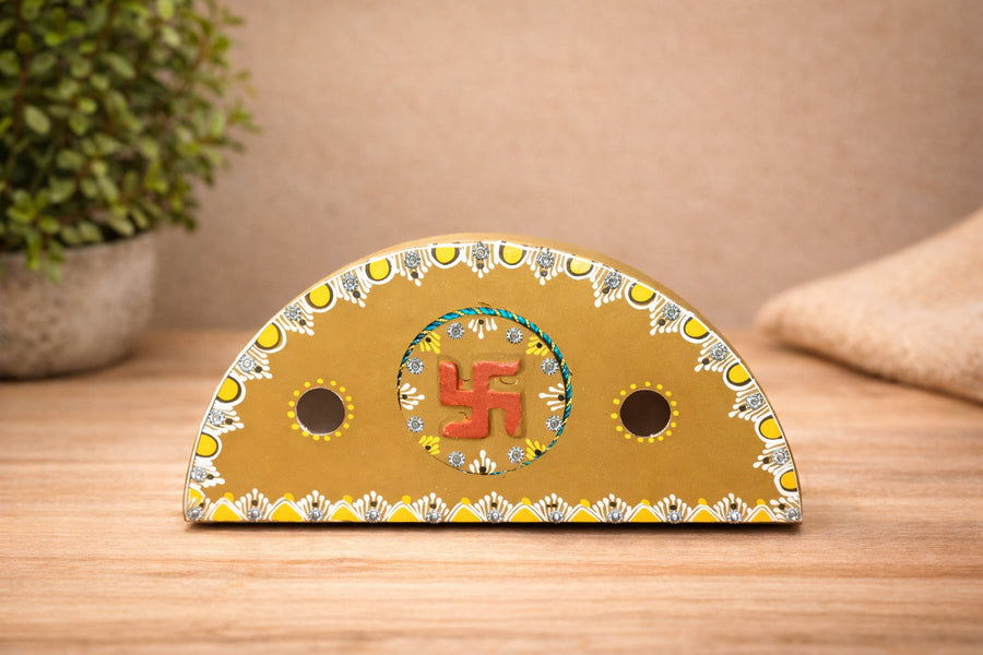 Desi cow dung Desk Organizer with  swastik and watch